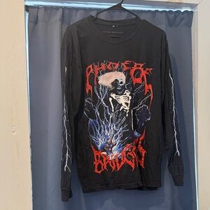 Black Graphic Long-Sleeve Men’s Shirt with Skeleton Lightning Print